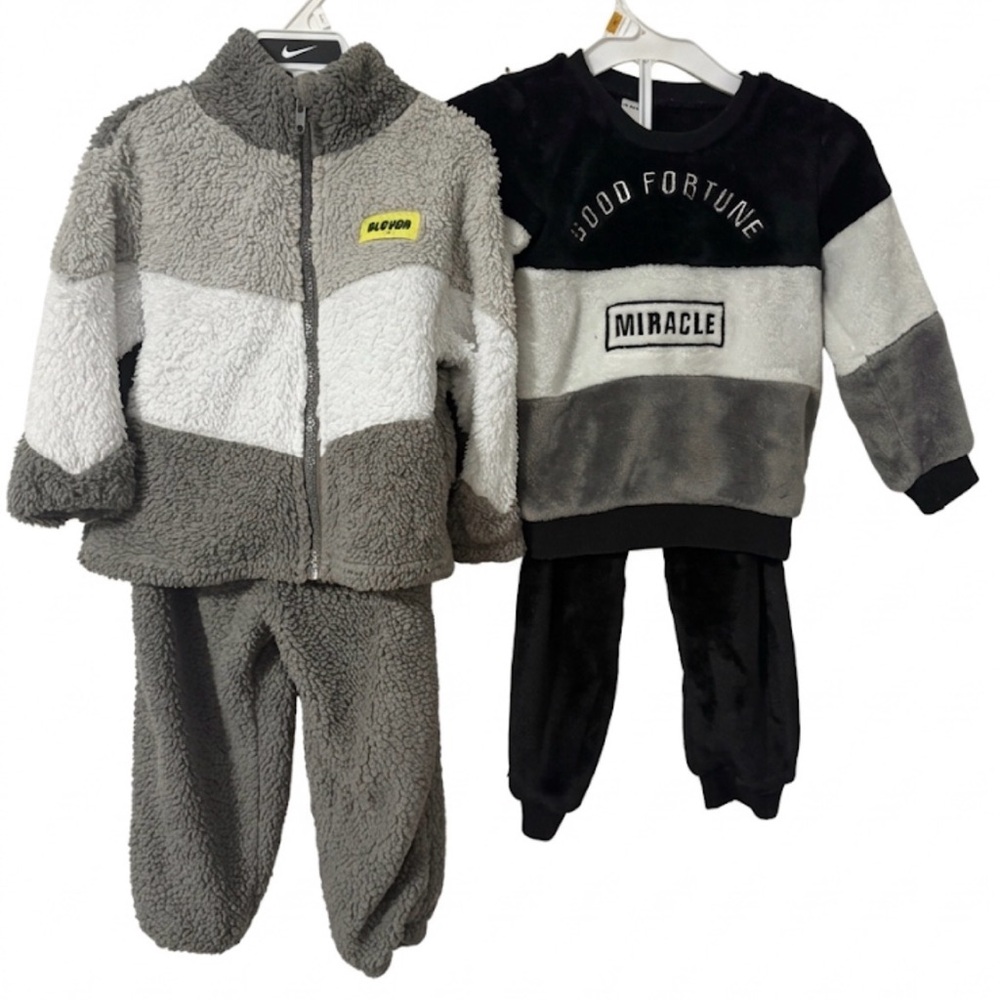 SHEIN Gray and White Cozy Fleece Kids Matching Sets